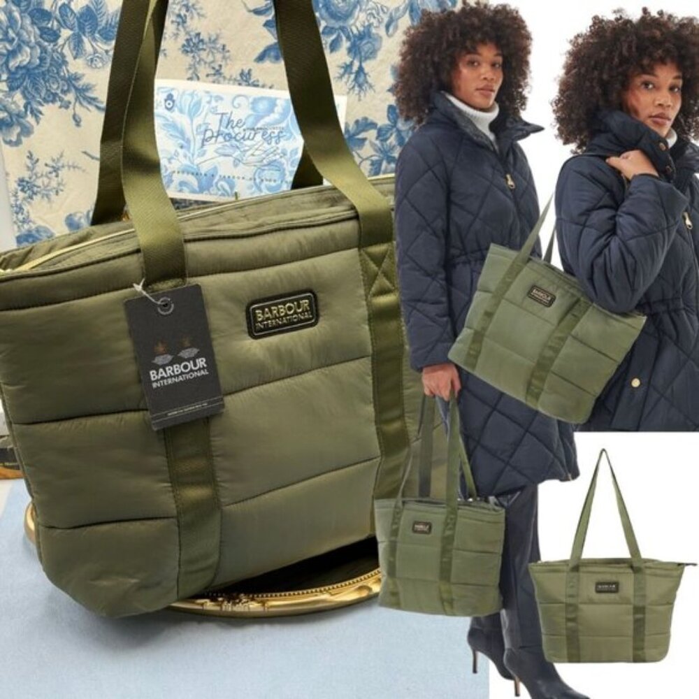 🆕 BARBOUR INTL 🧿 NWT Monaco Quilted Tote Bag, Envy Olive * SAMPLE *